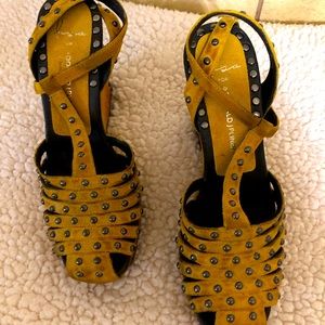 Lisa for Donald Pliner Shiloh (Mustard/White Wash Suede) Women's Wedge Shoes